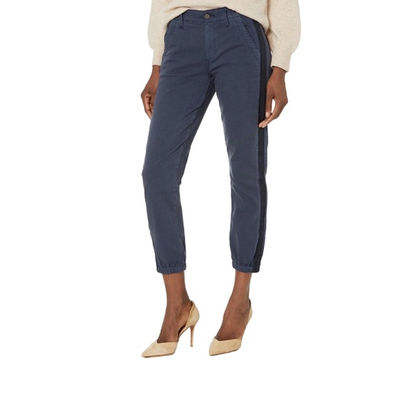 PAIGE Pants - Paige Mayslie Jogger Navy Pants Grosgrain Side Stripe Zip Hem Women’s 30